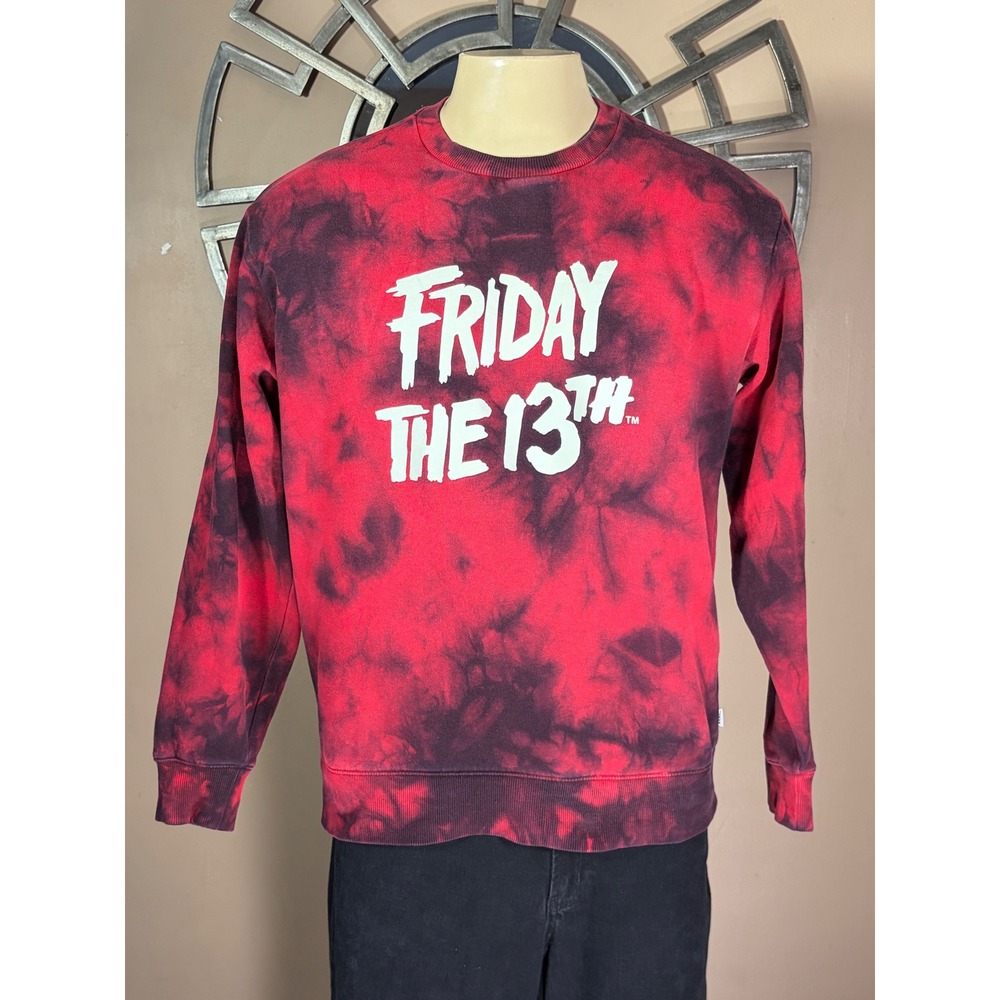Vans Friday the 13th Tie Dye Sweatshirt Mens M Red Black Horror Crewneck GITD